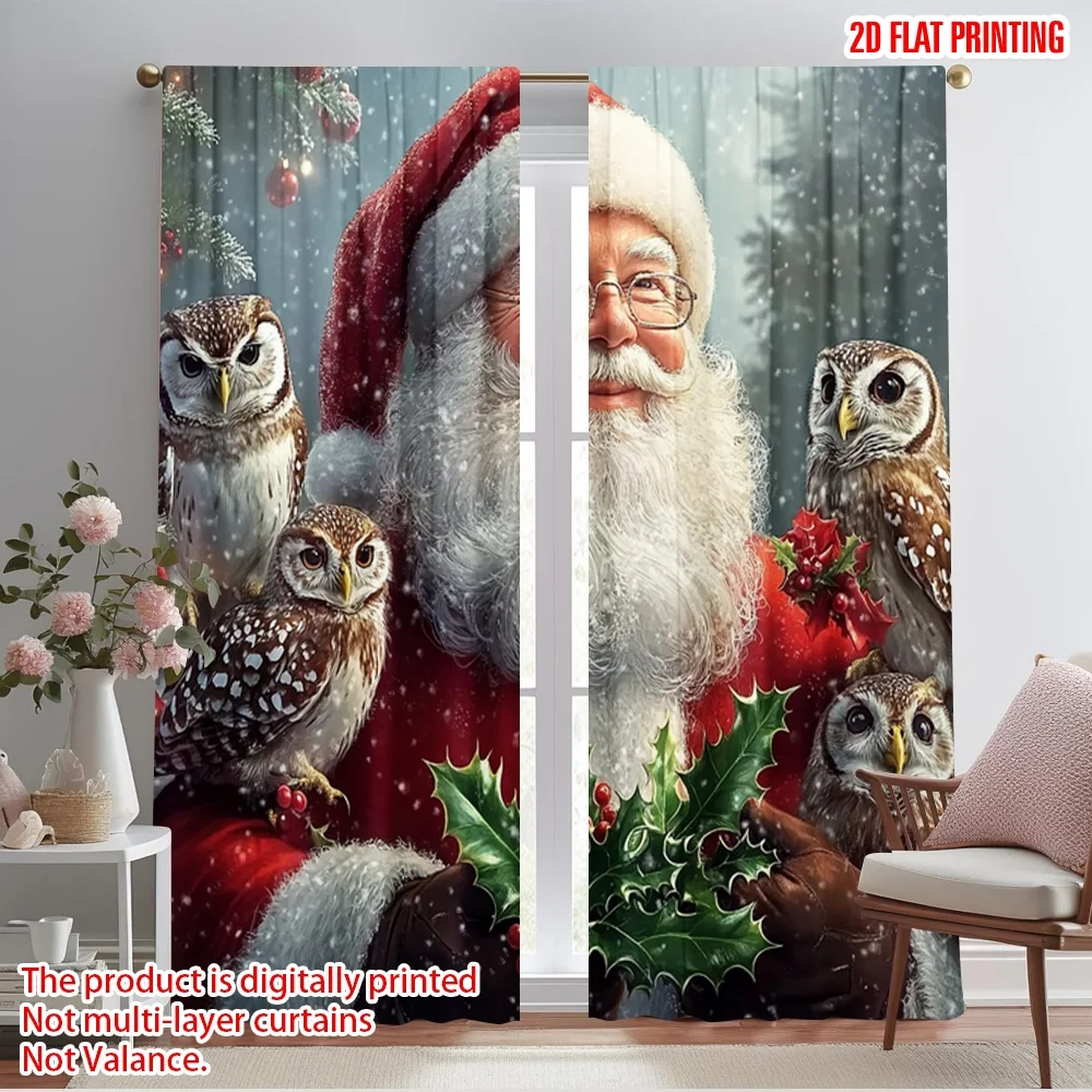 

2pcs,2D plane printing Curtains Roller Blinds Santa Claus Owls Winter Wonderland (2) Versatile Durable Polyester (without rod)