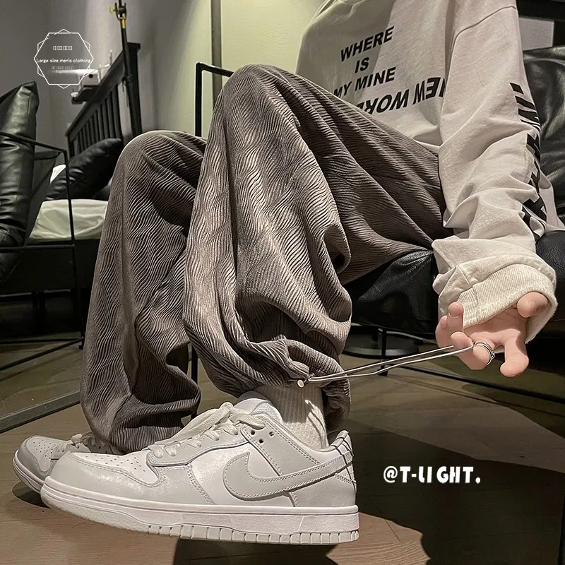 

Модные мужские повседневные брюки в полоску с широкими штанинами, весна-осень, свободный крой, на шнурке, для пар, молодежные, из полиэстера