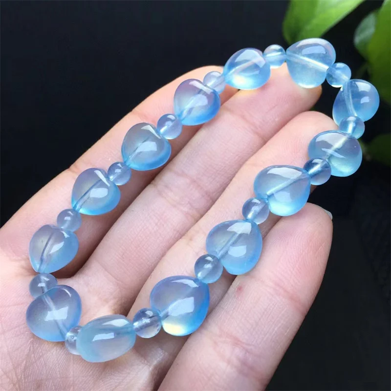 Natural Aquamarine Heart Bracelet Fashion Energy Stone Reiki Healing Crystal Strand Fengshui Gift 1PCS