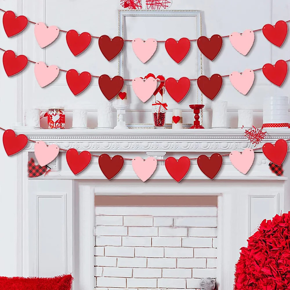 2.5 m Valentines Banner Red Pink Heart Garland Banner Valentine’s Day Party  Decor Banner Anniversary Home Hanging Decorations