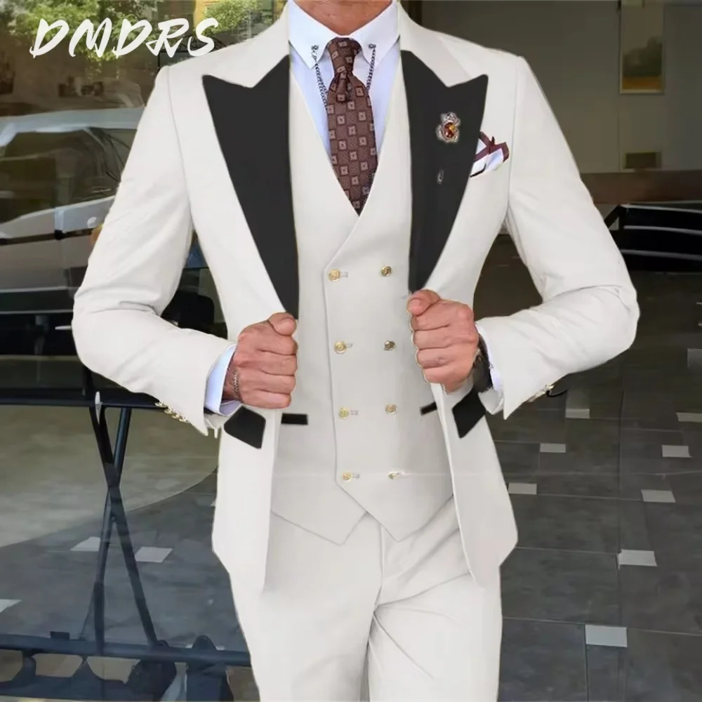 Classic Notch Lapel Men Suit 3PCS Elegant Jacket Vest Suit Casual Party Prom Wedding Set for Wedding Groom Business Customized