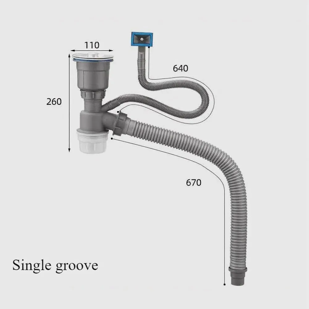 Kitchen Sink Drain Set for Single or Double Basin Dual Inlet Design Efficient Flow Leak Resistant PP PVC Gray Material
