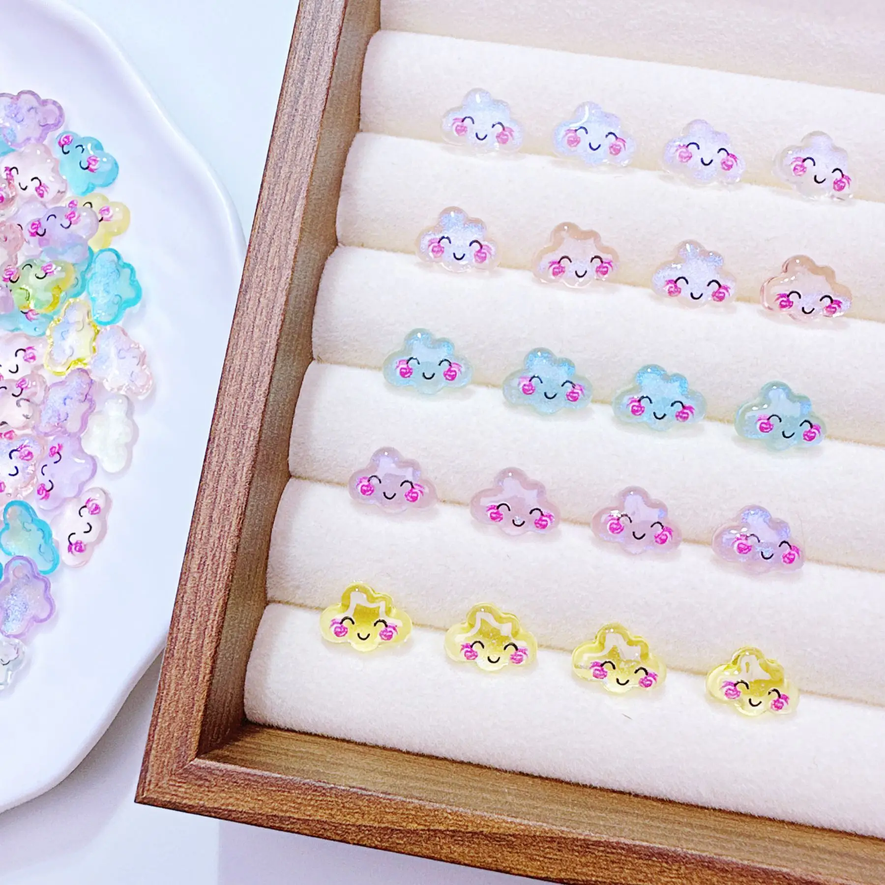50/100/200Pcs, 12*9mm, Cartoon, Ice Transparent, Smiley Face, Cloud, Nail Accessories, Stereo, DIY, Phone Case Accessories