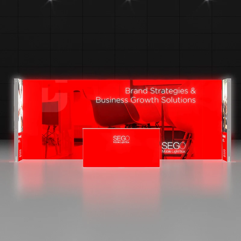 Espositore modulare retroilluminato da 3x6 m per stand lightbox portatile a LED da 10x20 piedi con stampa personalizzata