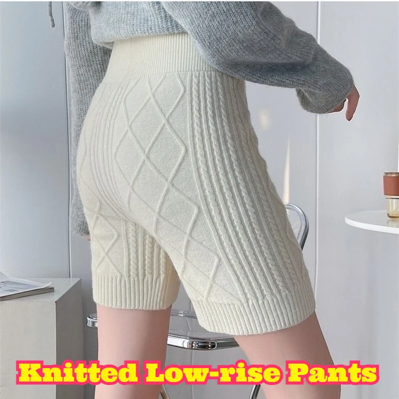 

Wool Cashmere Knitted Hip Hugging Pants Women High Waist Korean Style Casual Warm Stretchy Daily Bottoms Spring Autumn Winter