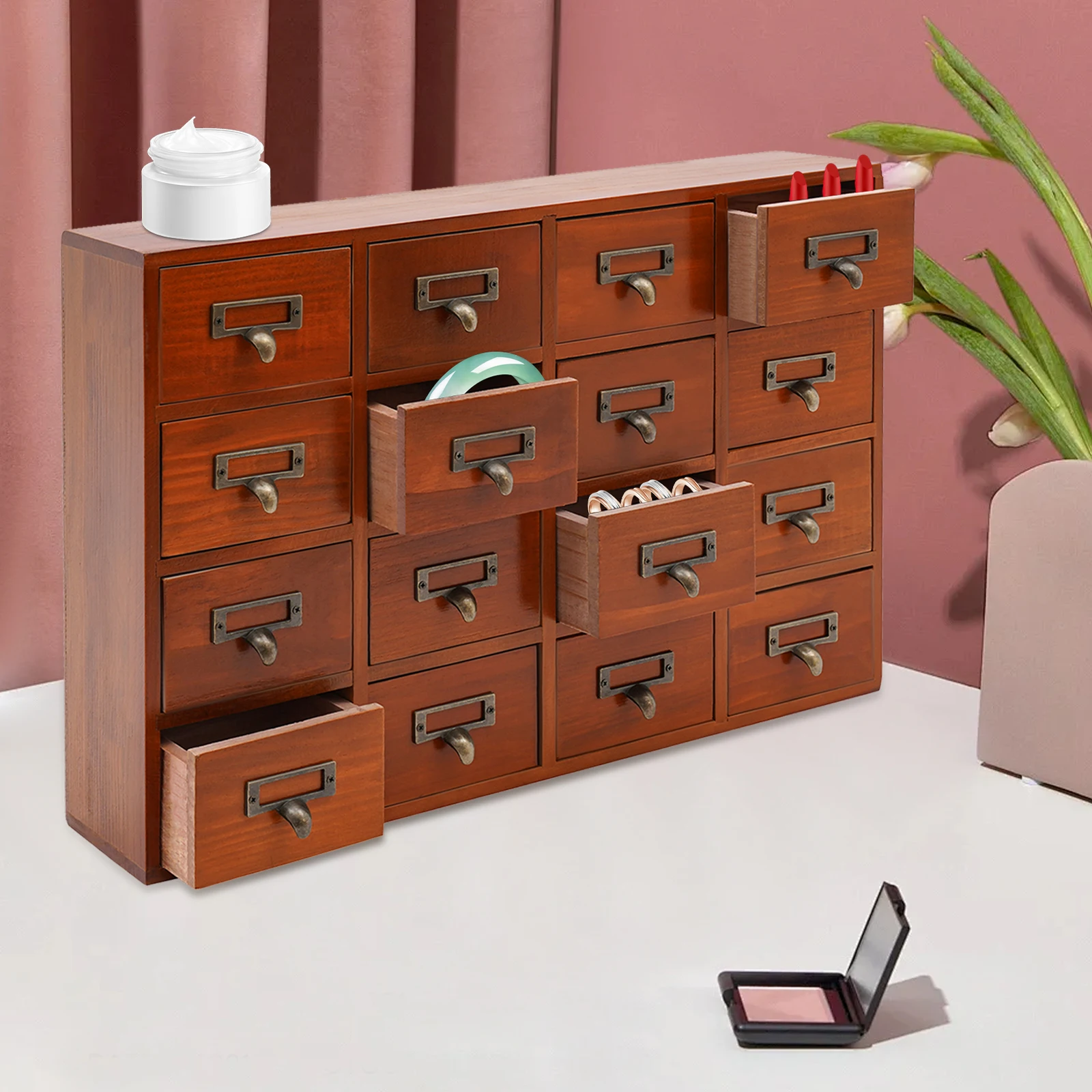 

16 Drawers Apothecary Cabinet with Drawers Vintage Apothecary Chests Cabinets Wooden Desk Drawer for Offices Kitchens
