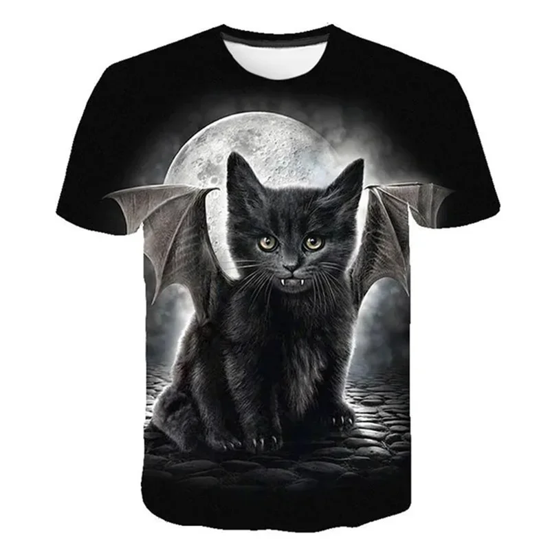 3D Printed Mysterious Cat T-Shirt For Women Men Cute Animal Graphic T Shirts Summer Fashion Loose Tees Short Sleeves O-Neck Tops