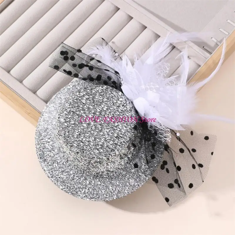 

20s Theme Party Mesh Fascinator Hat Hair Clip with Flower Clipon Hat Masquerades Cocktails Party Dressingup Accessories Y166