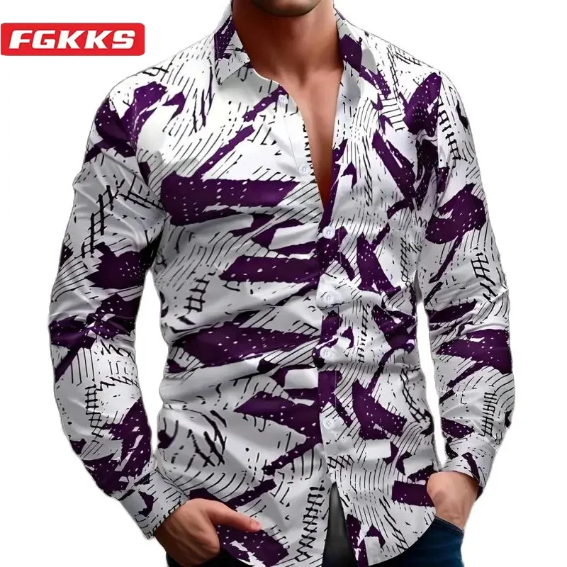 

FGKKS 2024 Outdoor Casual Shirt For Men Printed Fashion Slim Top High Quality Design Streetwear Trend Shirt For Men