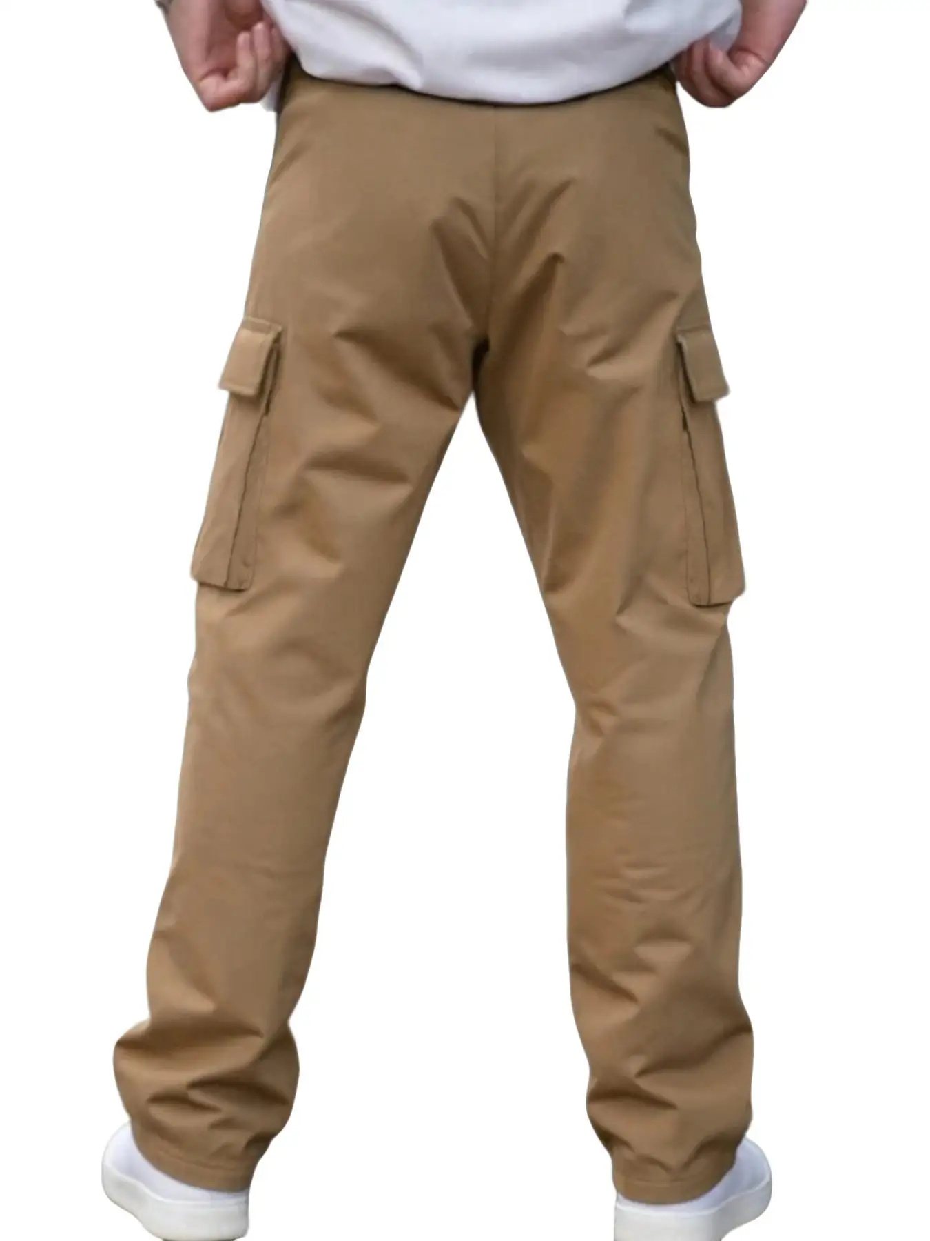 Herren Einfarbige Cargohose Regular Fit Lässige Gerade Hose mit Pattentaschen und Kordelzug für den Alltag – Detail 20