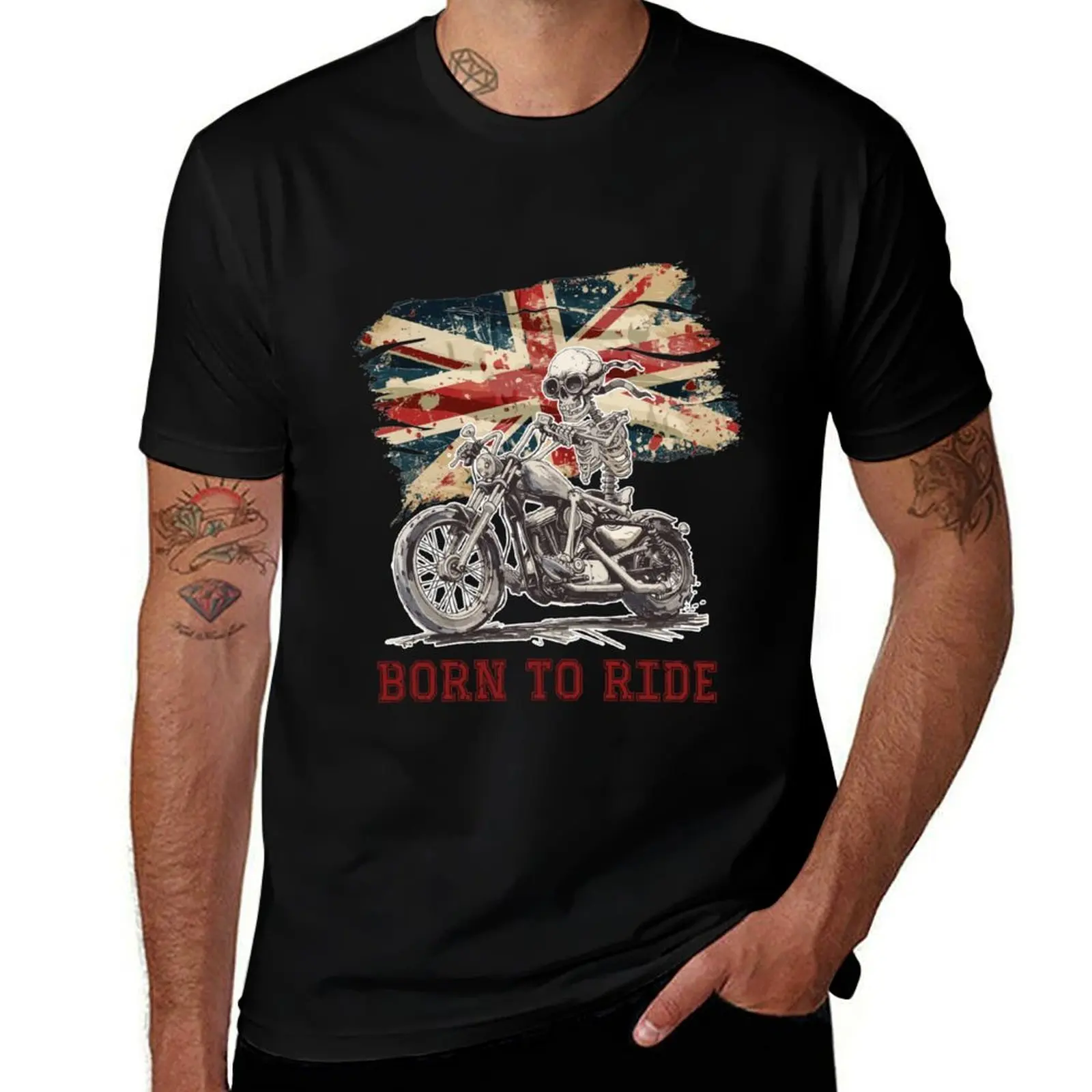 

Skeleton biker with British flag T-Shirt T-shirts man aesthetic clothes blue lock t shirts for men pack