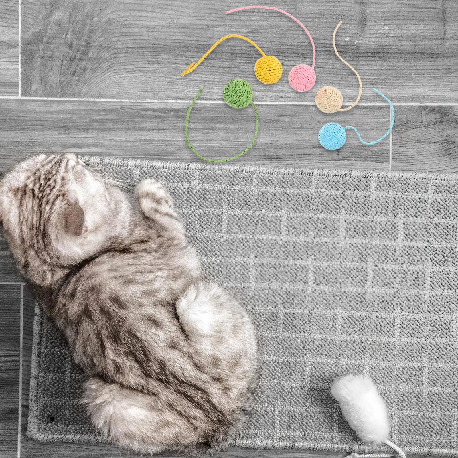 

5pcs Cat Tree Replacement Parts Durable Paper Rope Scratching Ball With Tail For Multi-Cat Households Portable Interactive Cat