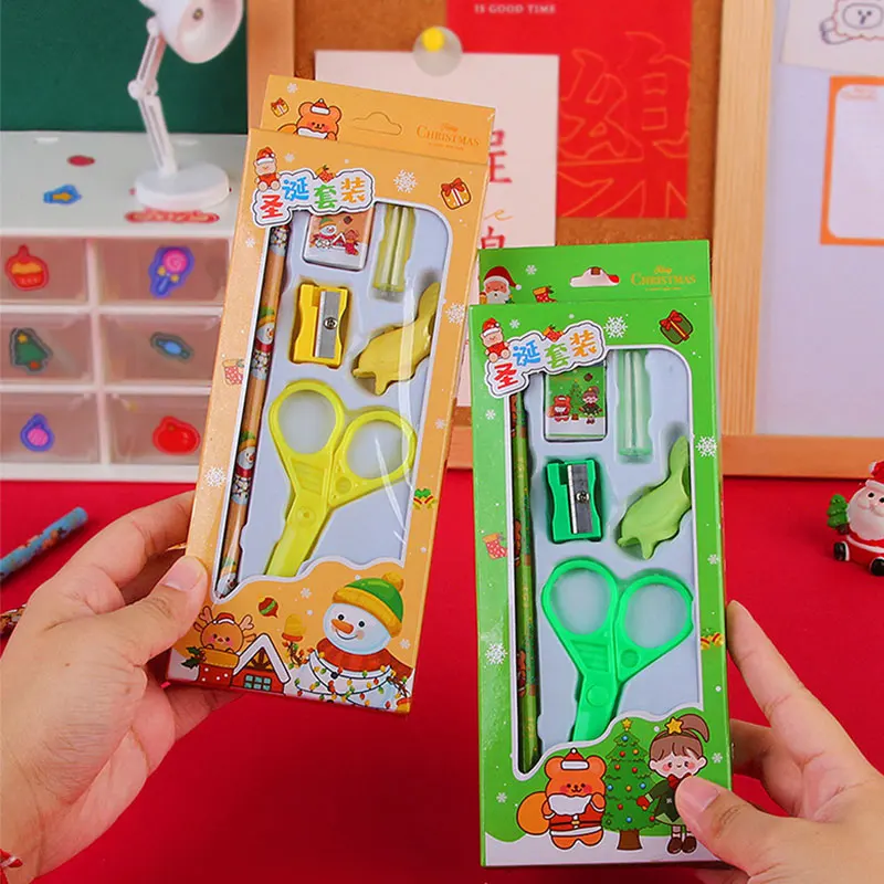 20Set 6 Dalam 1 Set Alat Tulis Natal Set Kotak Hadiah Siswa Sekolah Dasar Penghargaan Hadiah Natal Anak-anak
