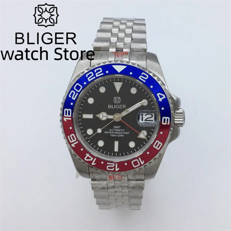 

BLIGER 40mm NH34 GMT Watch For Men Mechanical Wristwatch Luminous Bezel Sapphire Glass Stainless Steel Bracelet Reloj Hombre