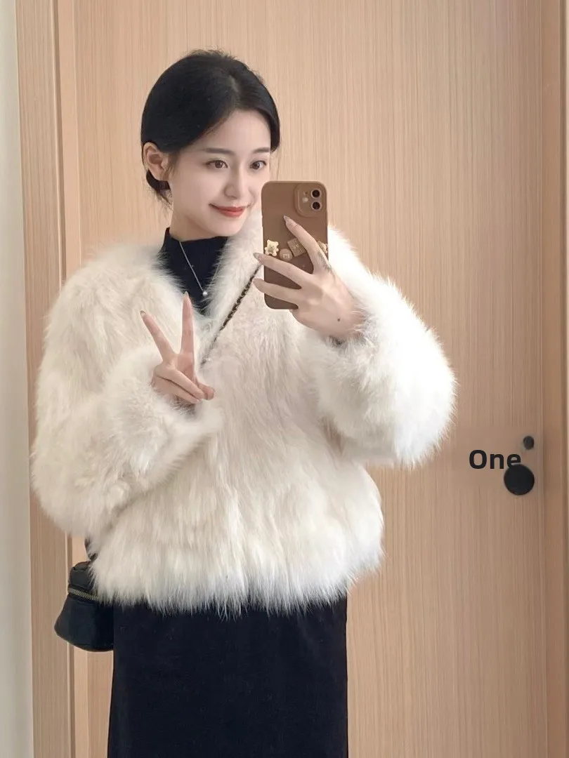Sli Korean Sle Women's ort Coat Unique Beautiful Fur Leather Inteated Autumn Winter High-End Sensation Outerwear