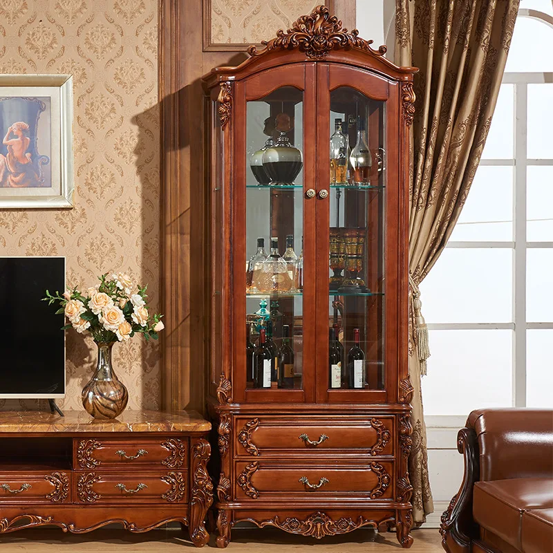 

European solid wood single and double door wine cabinet living room furniture American side cabinet household solid wood wall