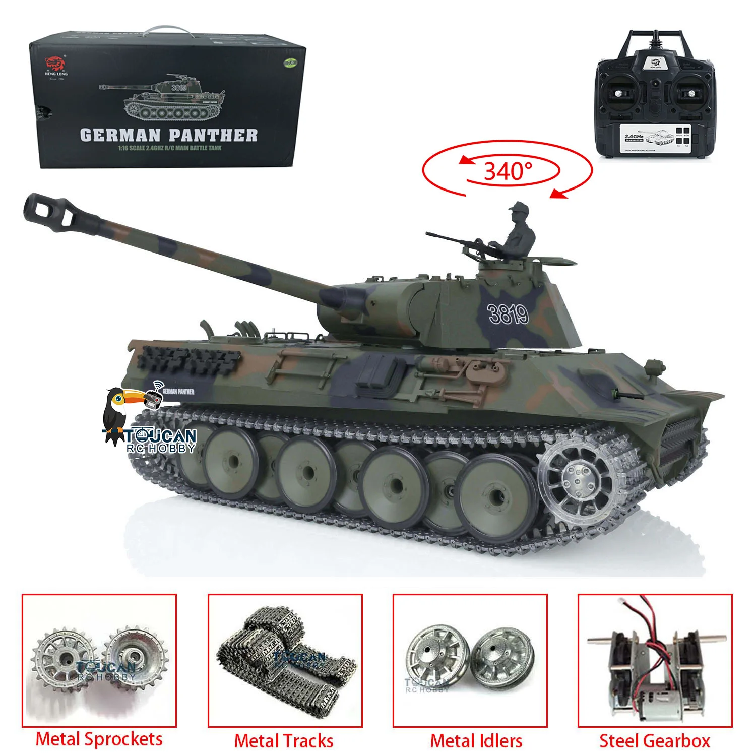 

Henglong 1/16 Scale 7.0 Upgraded Metal German Panther V RTR RC Tank 3819 Detailed Parts Remote Control for Model Fans