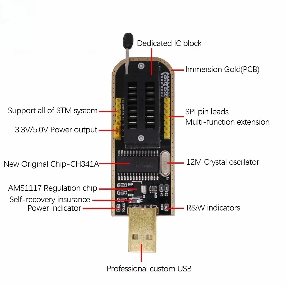 5pcs  CH341A 24 25 Series EEPROM Flash BIOS USB Programmer Module + SOIC8 SOP8 Test Clip For EEPROM 93CXX / 25CXX / 24CXX