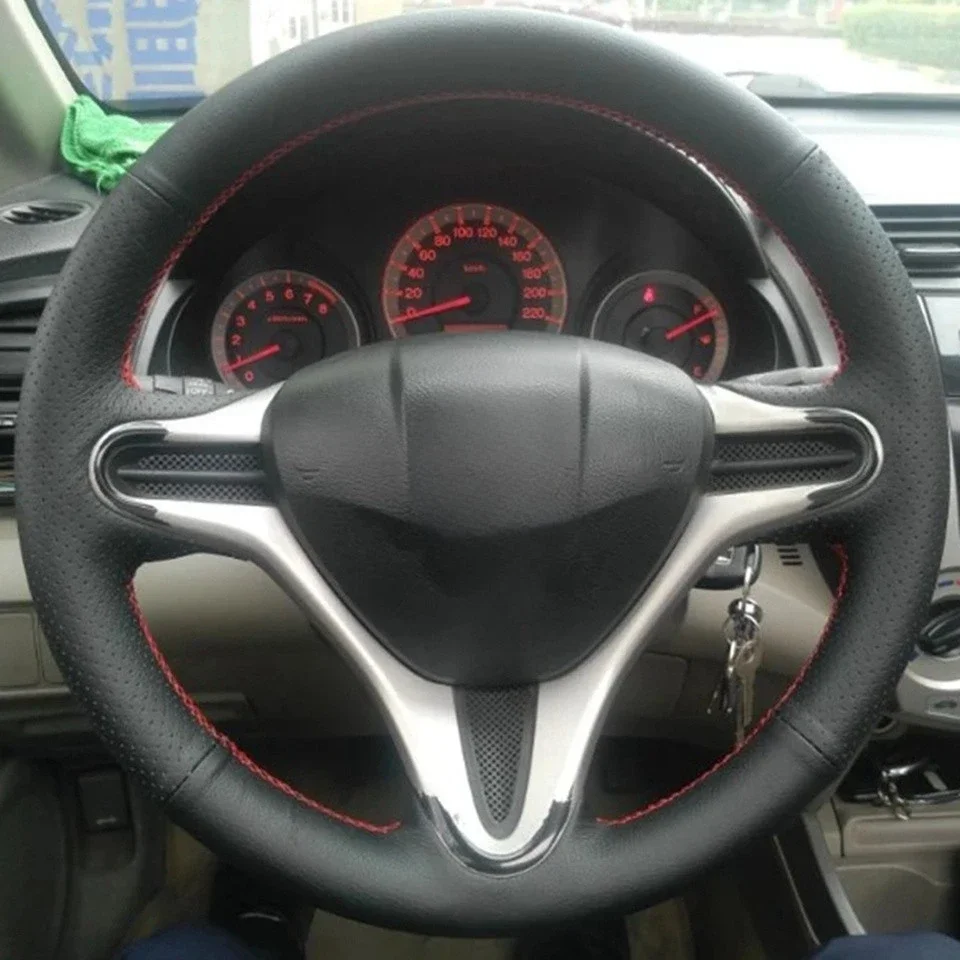 Alcantara Steering Wheel Cover Wrap Genuine Leather Red Thread Car Accessoires Specifically For Honda Fit Jazz City Insight