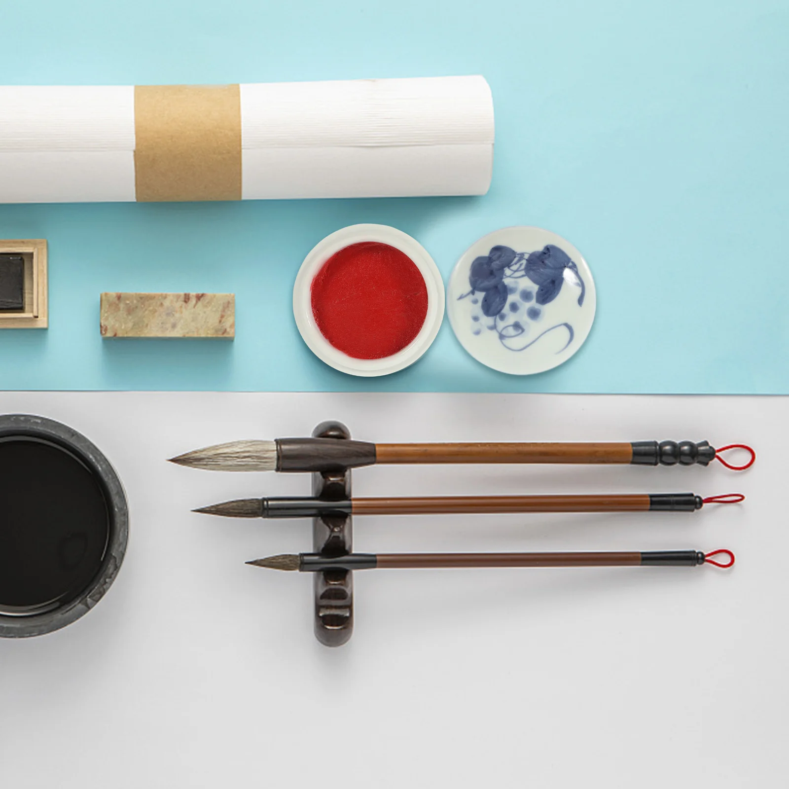 Chinese Inkpad Red Ceramic Box Multi-Purpose Washable Diy Seal Stamp Painting Calligraphy Supply Office School Art Craft Ink Pad