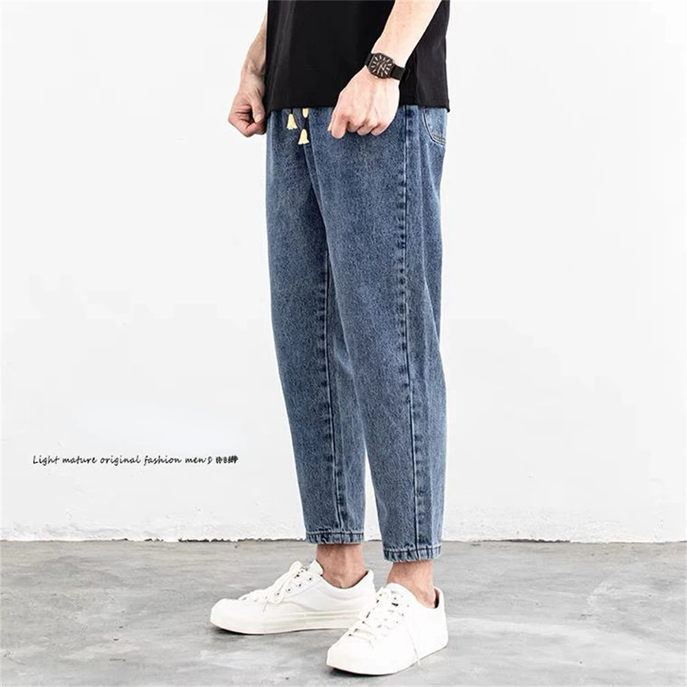 Spring Summer Men's Jeans Cotton Denim Hip Hop Slack Bottom Joggers Streetwear Skinny Blue Pants Hombre Harem Trousers Men S-3XL