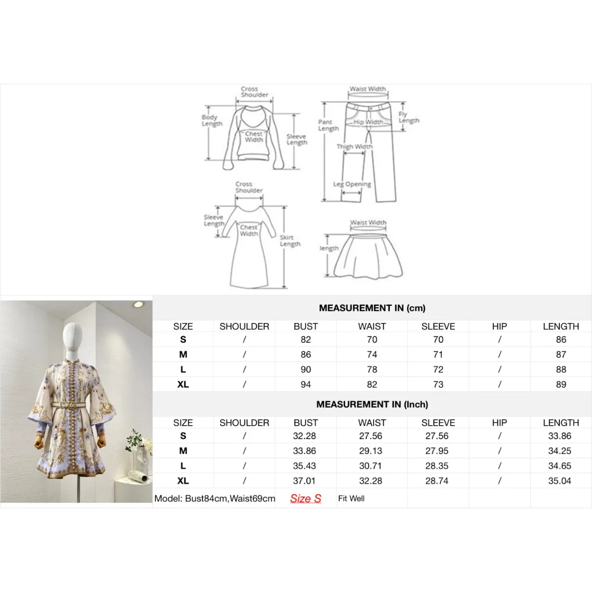 Mini robe à manches longues à imprimé floral bleu beige 2025 de haute qualité