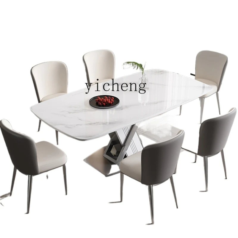 

XL Modern Minimalist Stone Plate Dining Tables and Chairs Set Super Crystal Stone Rectangular Dining Table