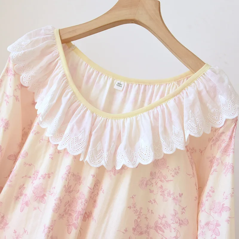 2025 printemps/été nouvelle jupe de nuit pour femmes 100% coton jupe à manches longues douce et mignonne robe de longueur moyenne vêtements de nuit femmes