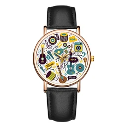 Fashion Lady's Quartz Watch Musical Symbol Of Instrument Watch Leather Strap Wristwatch Simple Temperament Waterproof Watch