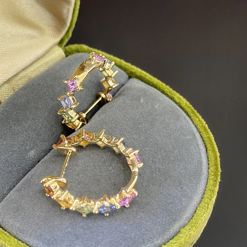 Aazuo ファインジュエリー 高品質 18K ソリッドイエローゴールド 天然サファイア フェアリーラウンドフープイヤリング 女性への誕生日プレゼント Au750