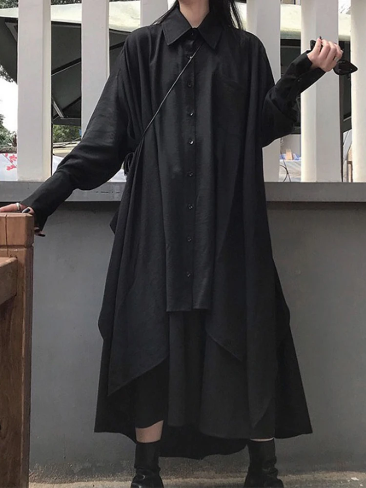 

k Sle Mid-Length irt Edition Long Sve Bla f-length Skirt Spring Autumn Season Street Sle Cotton Blend