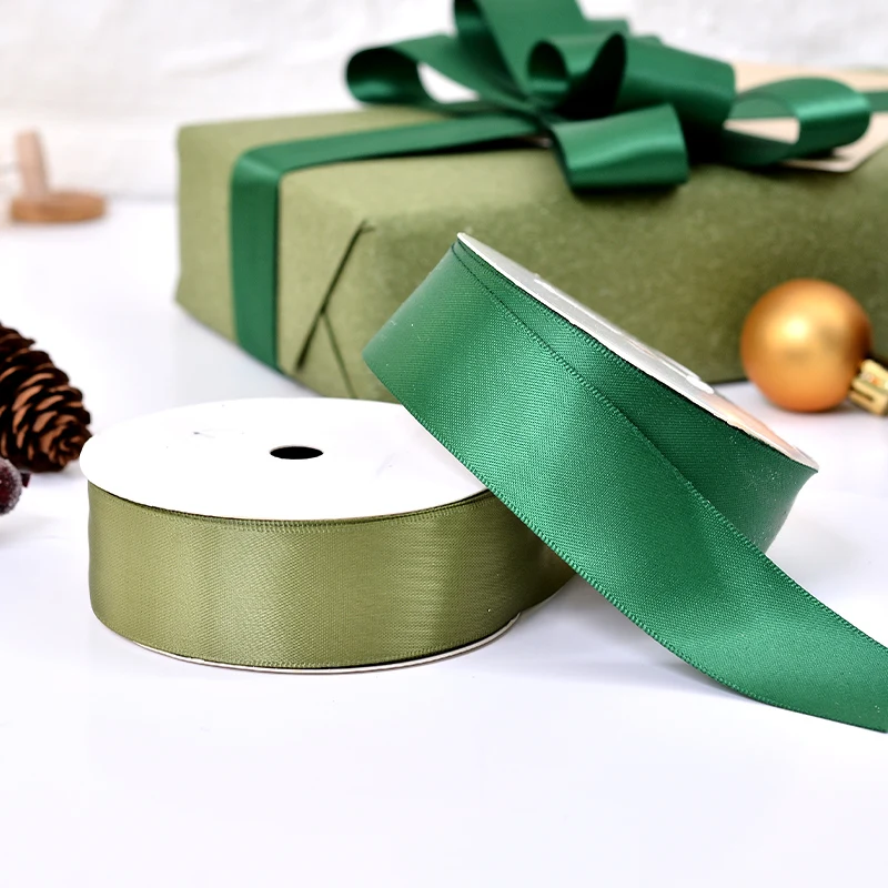 YAMA 25 28 32 38 mm 100yards/lot Double Face Satin Ribbon Light and Dark Green for Party Wedding Decoration Handmade Rose Flower
