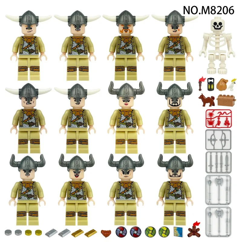 

Jiemao 60 Viking 8206 medieval assembly children's small particles building block children's toys weapons skeleton man