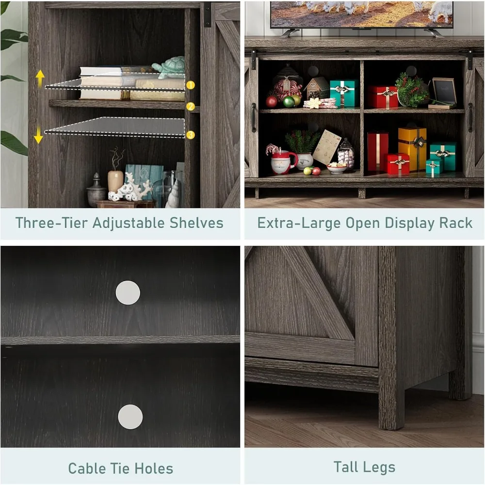 Suporte de TV grande estilo fazenda de 80 polegadas para TVs de 90 polegadas com prateleiras ajustáveis