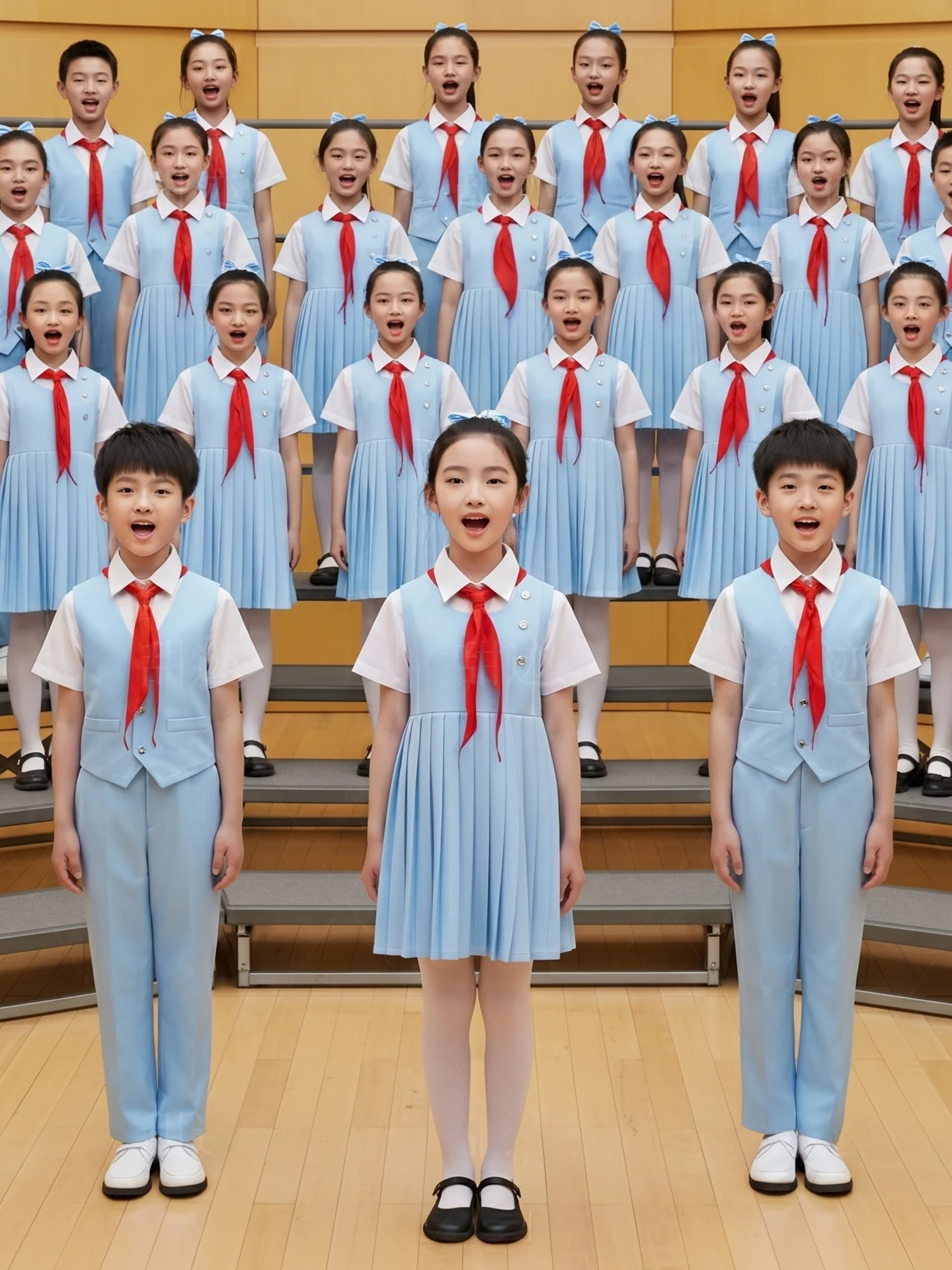 

Patriotic Chorus Performance Outfit Red Song Girls Primary School Student Speech Competition Ceremony Blue National Costume