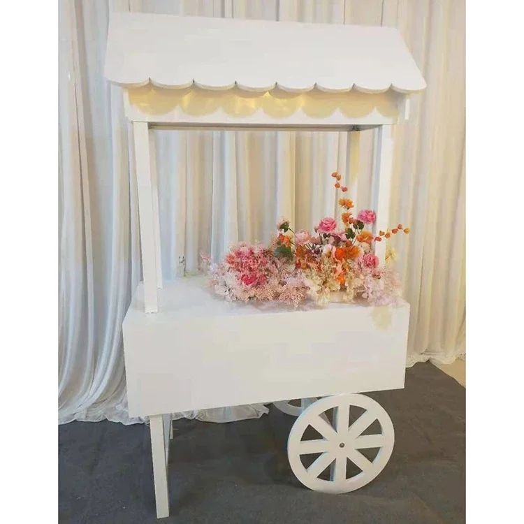 White Acrylic Candy Cart with Wheels For Party Decor Cotton Candy Carts Flower Cart Display