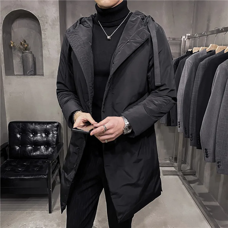 High Quality down Jacket Men's Solid Color Winter Thicken Thermal Mid-Length Coat Fashion Slim Fit Korean Style Overcoat 4XL-M