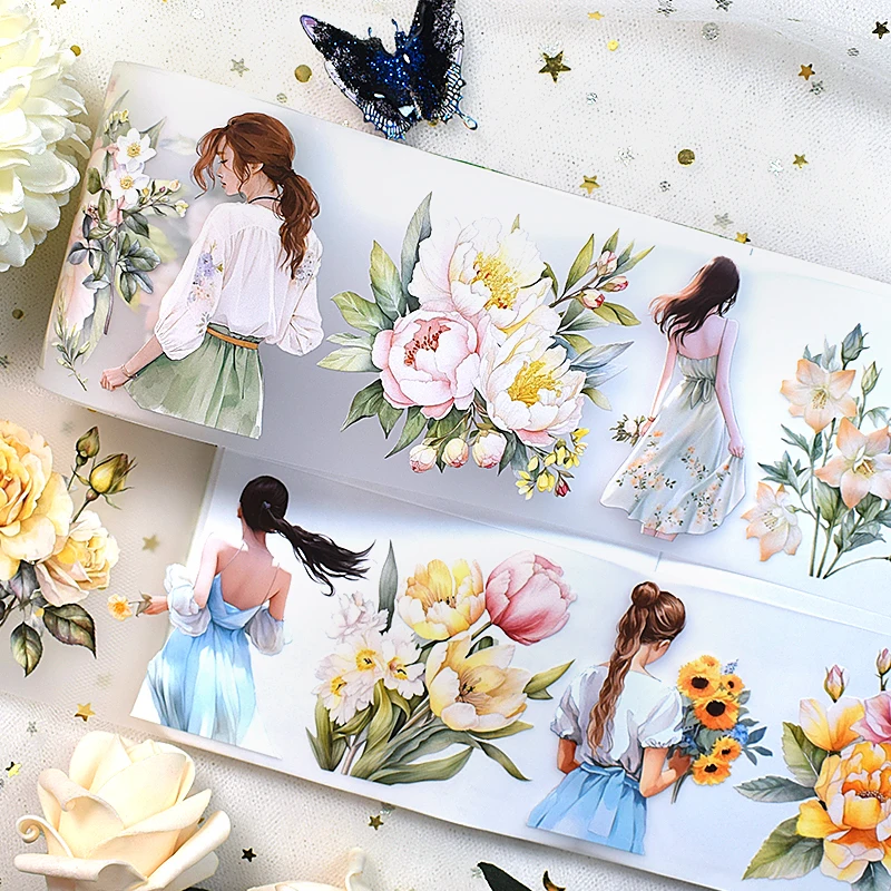 2/3m Cute Boys Girls Flower PET Tape Kawaii Japanese Washi Masking Tape Scrapbooking Adhesive Stickers DIY Journal Stationery