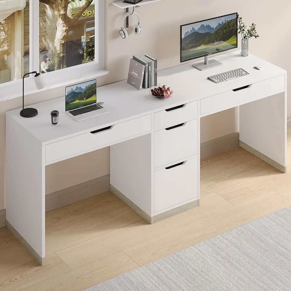 

78 Inch Two Person Desk with 5 Drawers, Extra Long Computer Desk with Storage, Double Writing Desk Workstation with File Drawer