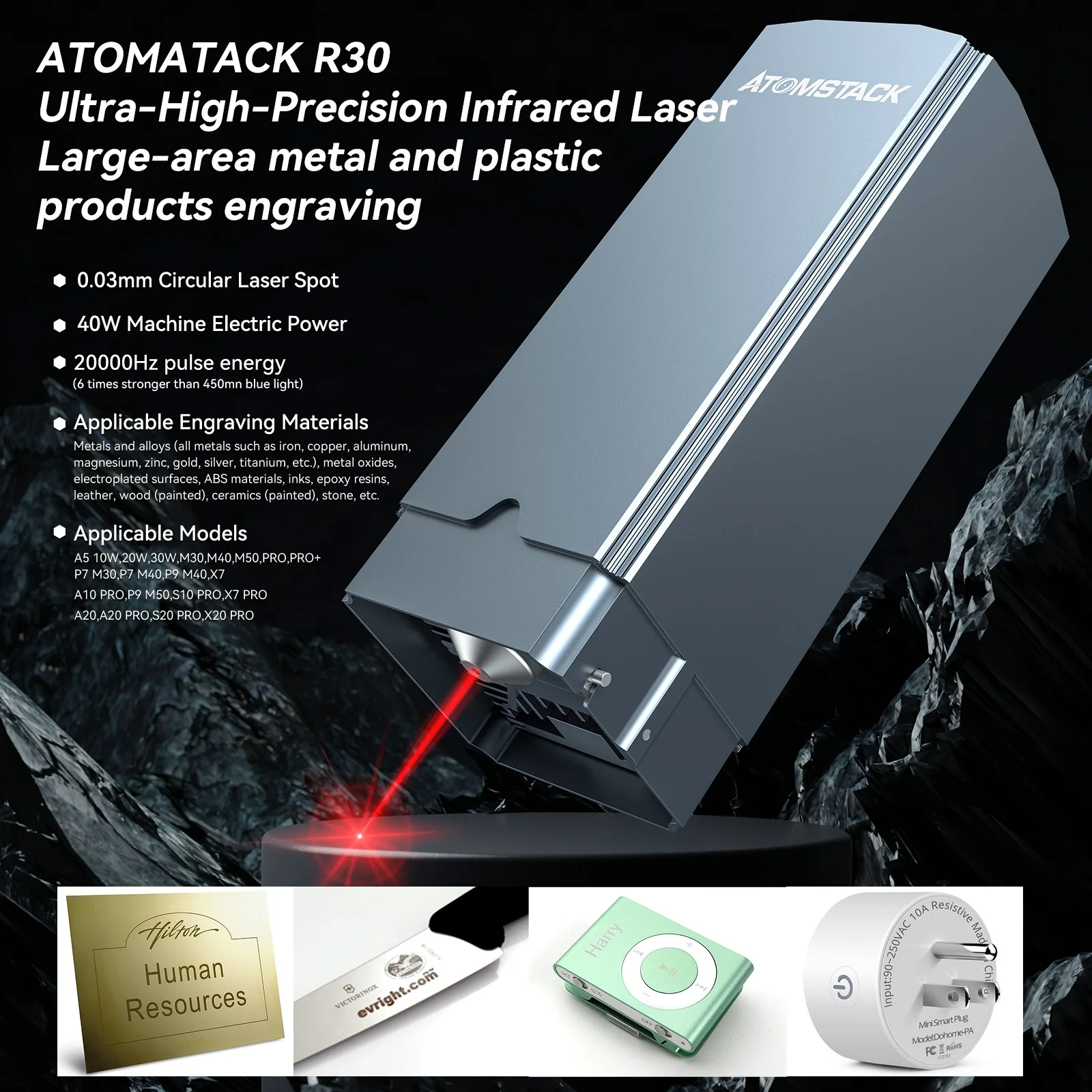 Atomstack R30 Infrared Laser Module Fiber Laser Replacement Engraving Head for Engraving All Metals and Plastic