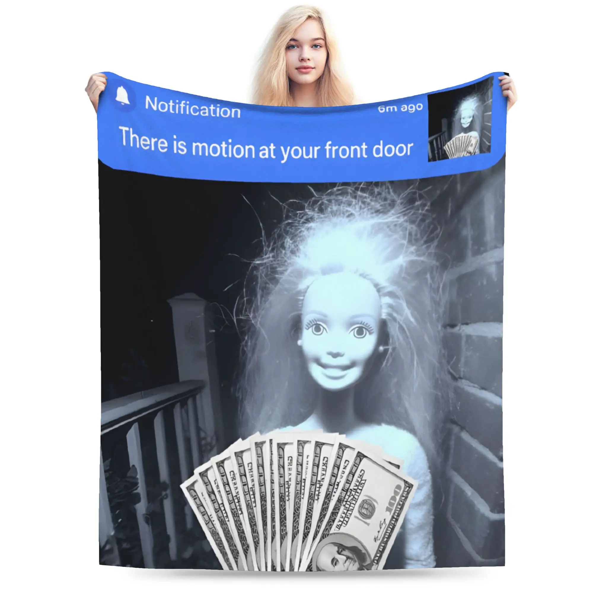 Comfortable doll face meme there is motion at your front door  Blanket Home Decorative  Blanket Throw Super Warm Fleece for Car
