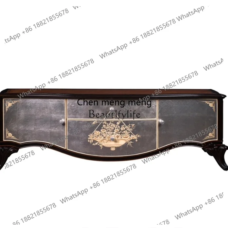 

British TV cabinet Classical living room solid wood gold-painted audio-visual cabinet can be customized