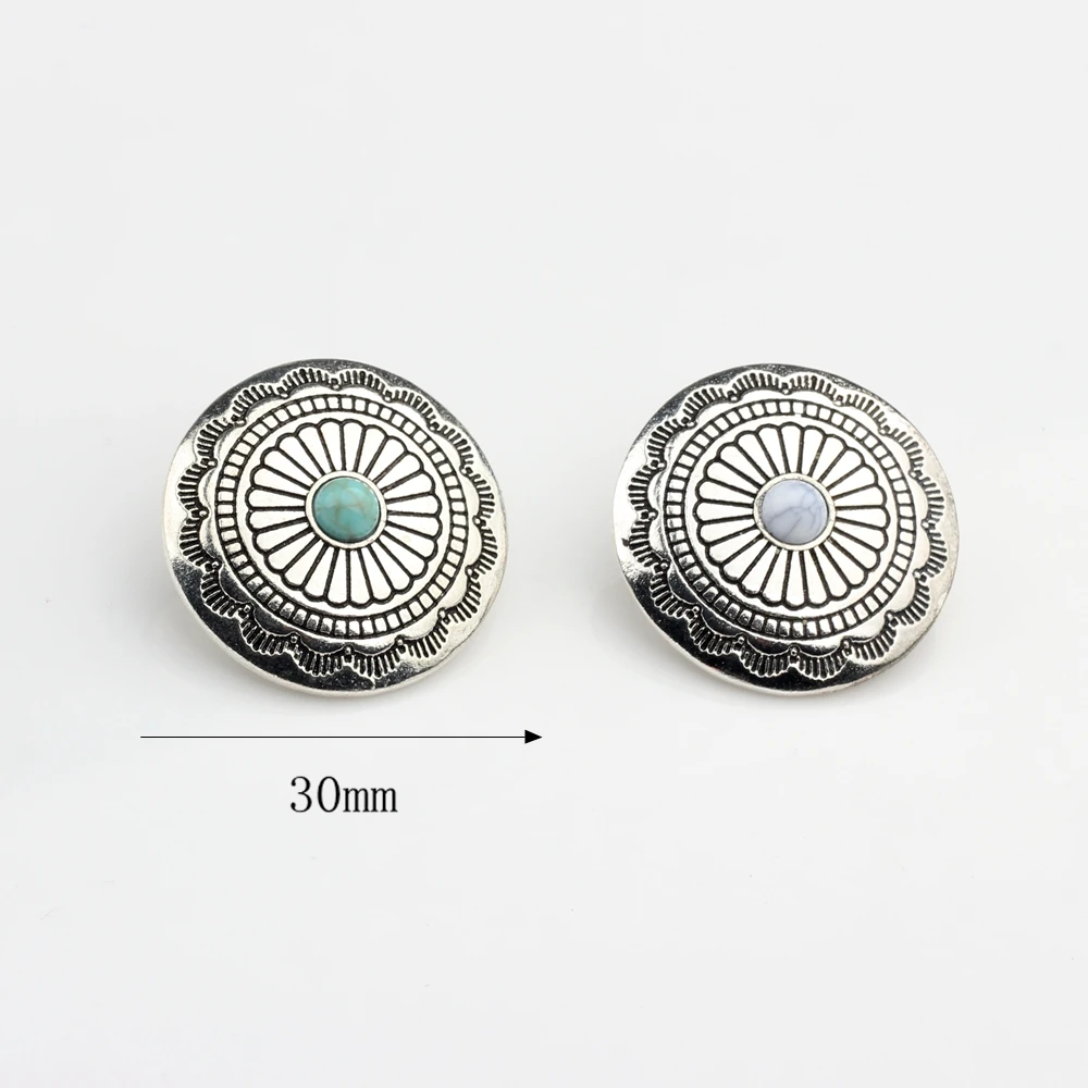 Zinc Alloy Retro Round  Sunflowers Buttons Charms For DIY CONCHO Charms 3pcs/lot 30MM Jewelry Accessories