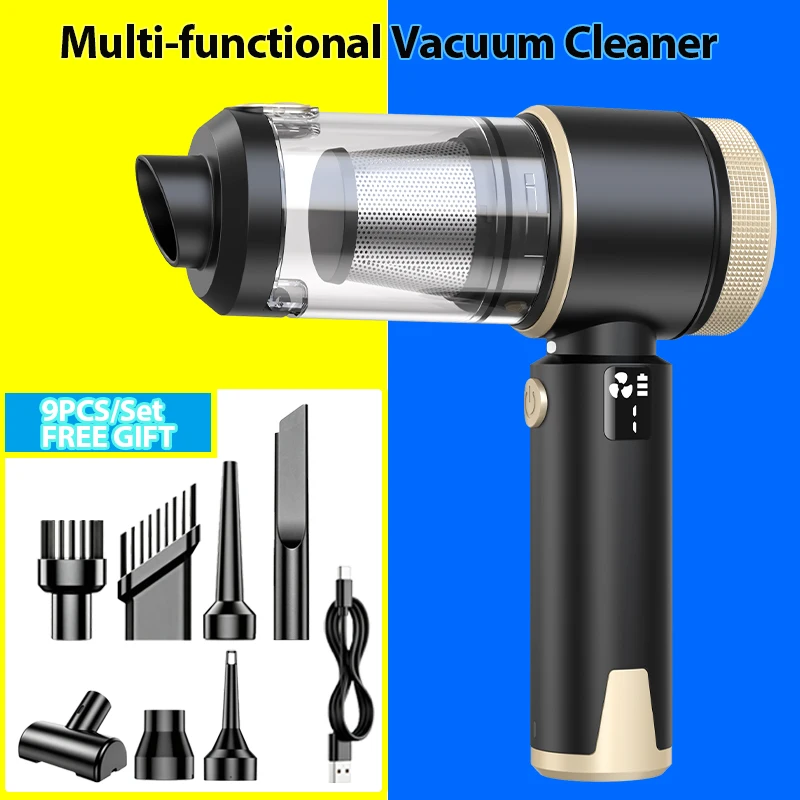 MOBIDEA Multifunctional Handheld Car Vacuum Blow Suction Inflate Deflate Powerful Suction Type-C 7PCS Nozzles for Car & Home