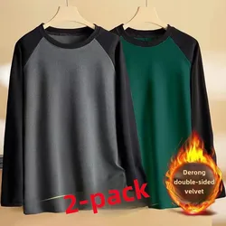 Men's Plus Size Double-Sided Fleece Sweatshirt Casual Round Neck Long Sleeve Top For Autumn Winter Warm Base Layer