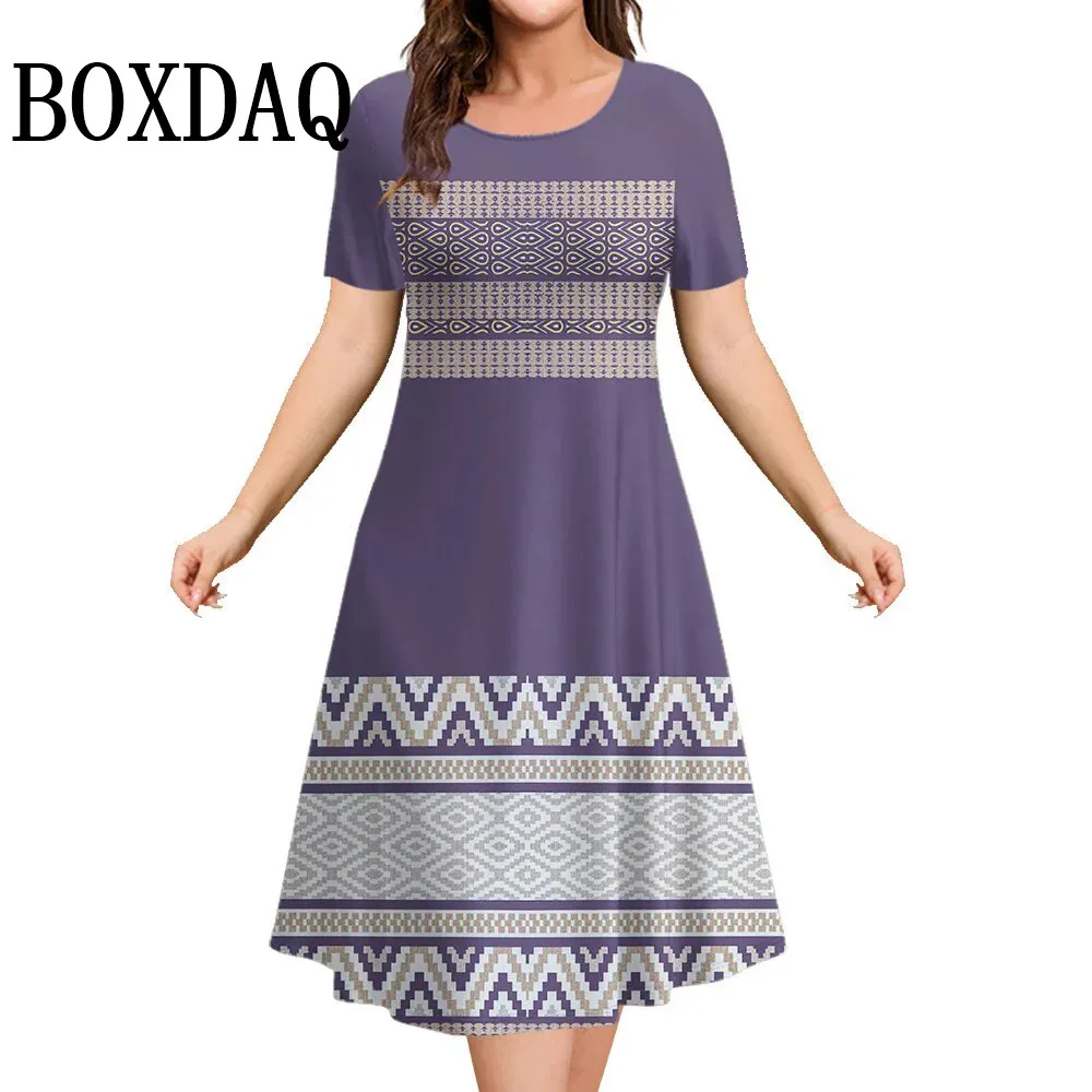 Summer Dress For Women 2025 New Boho Vintage Floral Printed Dress Female Clothing Fashion Plus Size Short Sleeve Loose Dresses