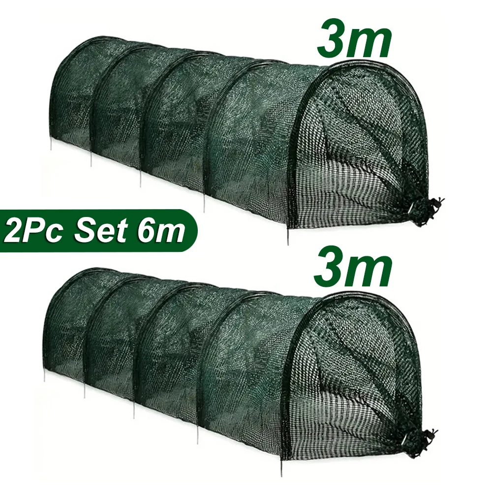 2Pcs Set 6m Durable Metal Frame Garden Tunnel Greenhouse with Shade Netting and Plastic Cover for Plant Protection