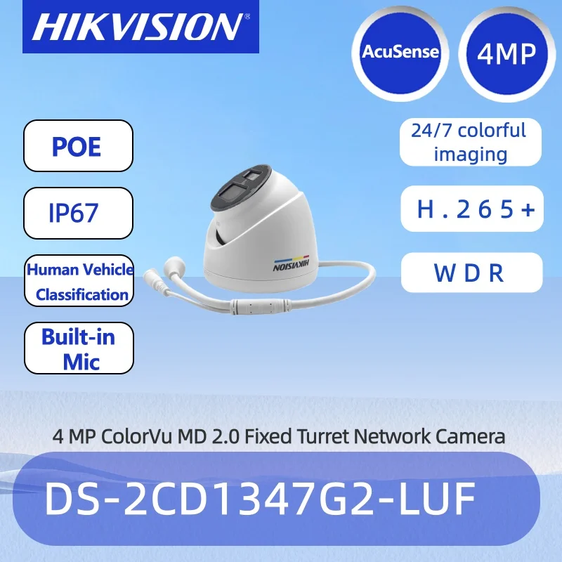 

Hikvision DS-2CD1347G2-LUF 4MP ColorVu POE IP Camera Built-in Mic SD Card IP67 Human Vehicle Detection Outdoor CCTV