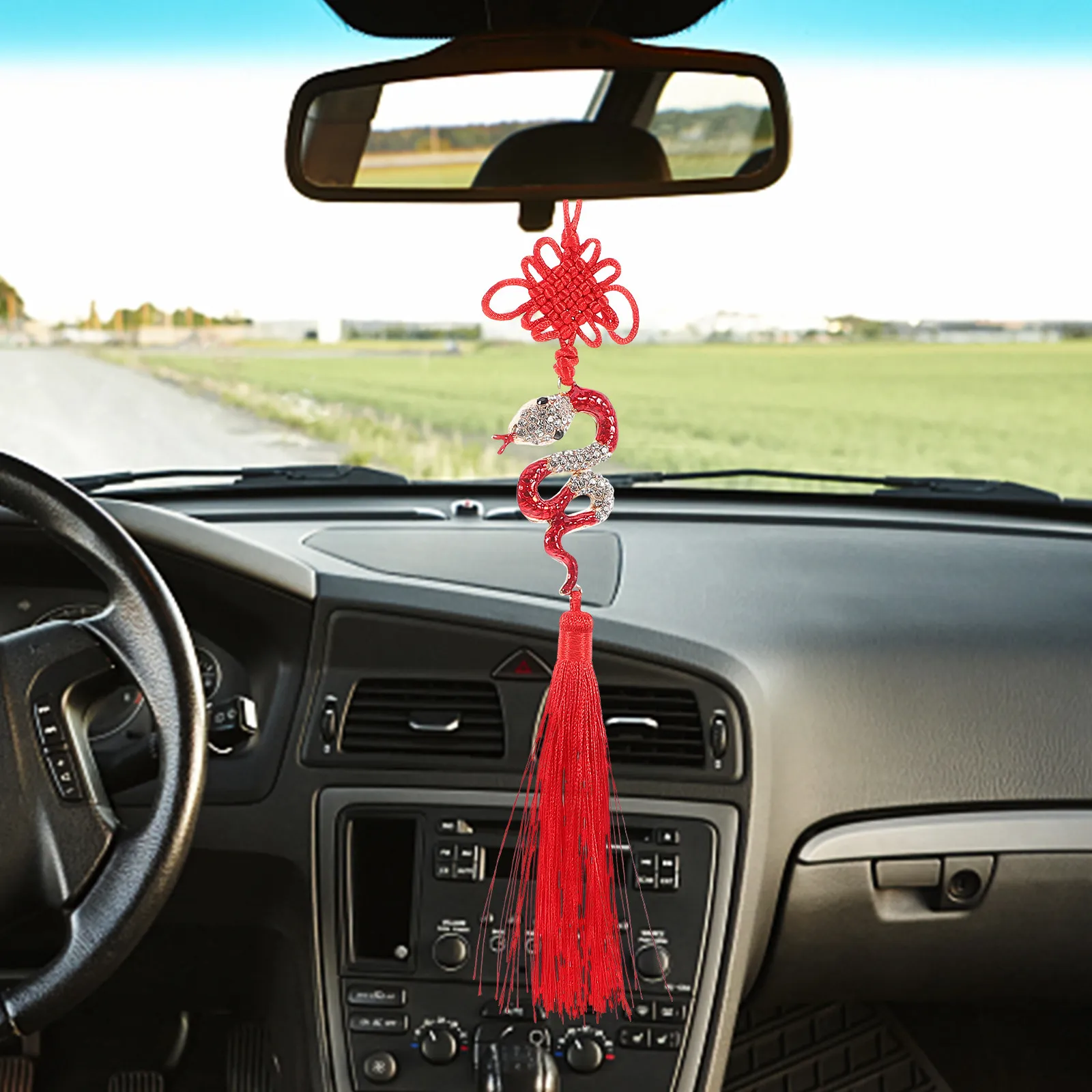 Snake Year 2025 Chinese New Year Tassel Car Pendant Rhinestone Feng Shui Good Luck Hanging Charm Ornament Snake Lucky Charms