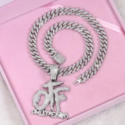Personality Simple Hip Hop Iced Out Letter PUNK OTF Pendant Cuban Chain Trend Hip Hop Rap Fashion Women's Jewelry Gifts